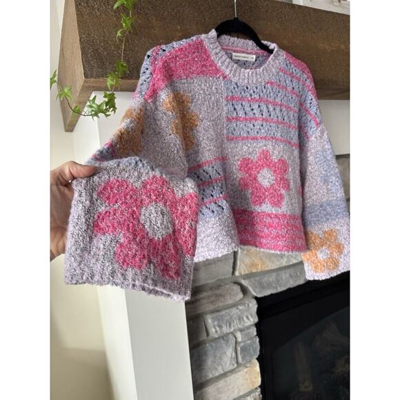 Moon & Madison Sweater XS Purple Floral Cropped Patchwork Wool Swifty Love twee - Picture 7 of 10